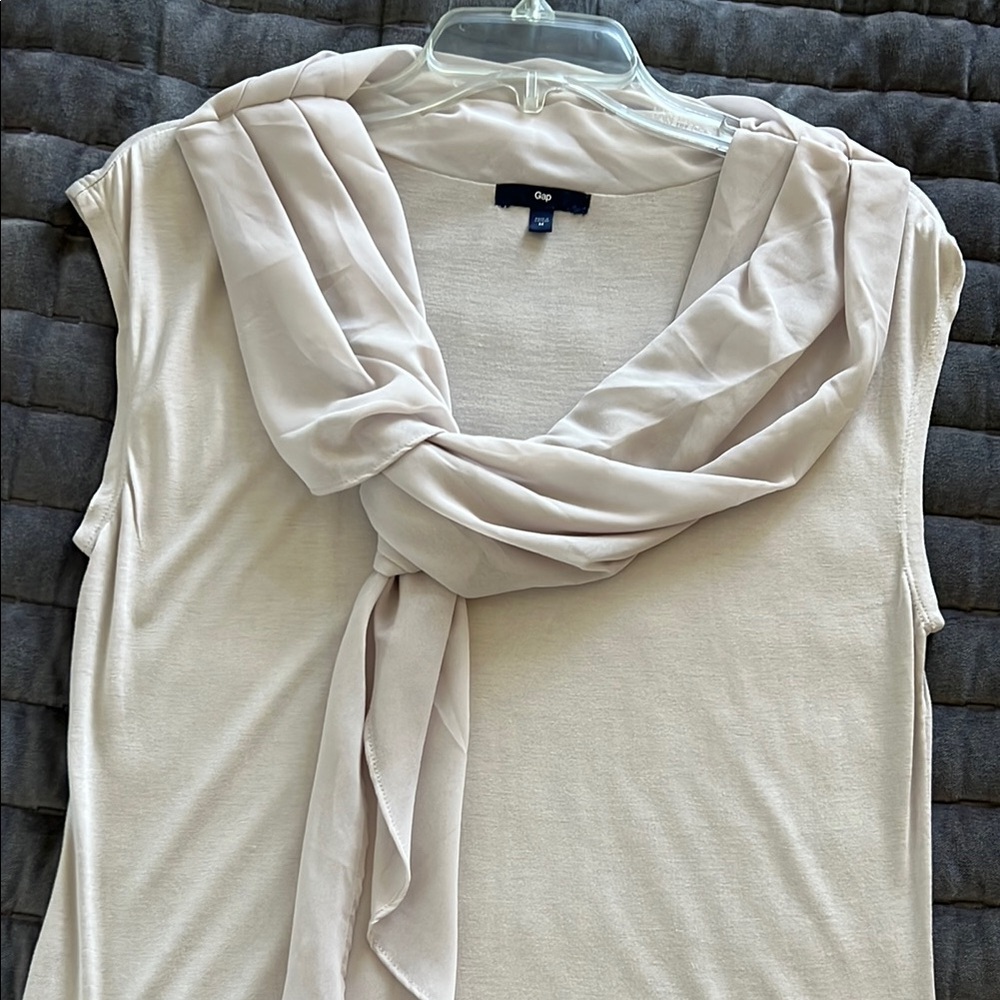 GAP Beige Sleeveless Blouse with Draped Scarf